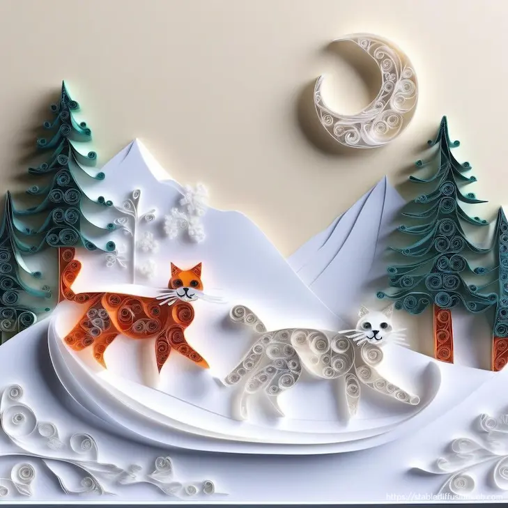 Stable Diffusion Onlineで生成した猫の画像(スタイル：papercraft-paper quilling）