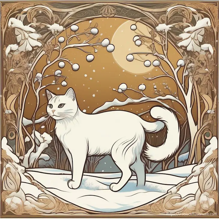 Stable Diffusion Onlineで生成した猫の画像(スタイル：artstyle-art nouveau）