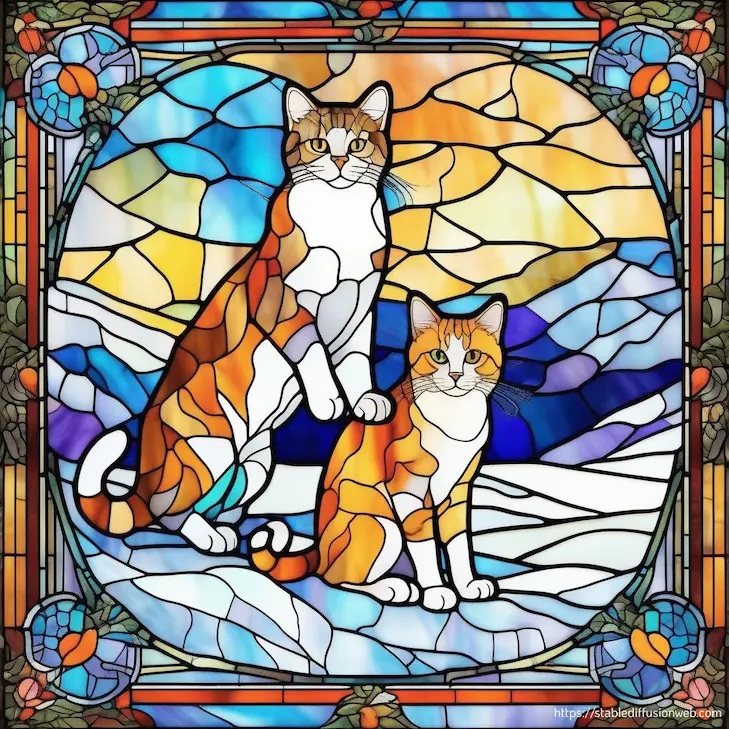 Stable Diffusion Onlineで生成した猫の画像(スタイル：misc-stained glass）