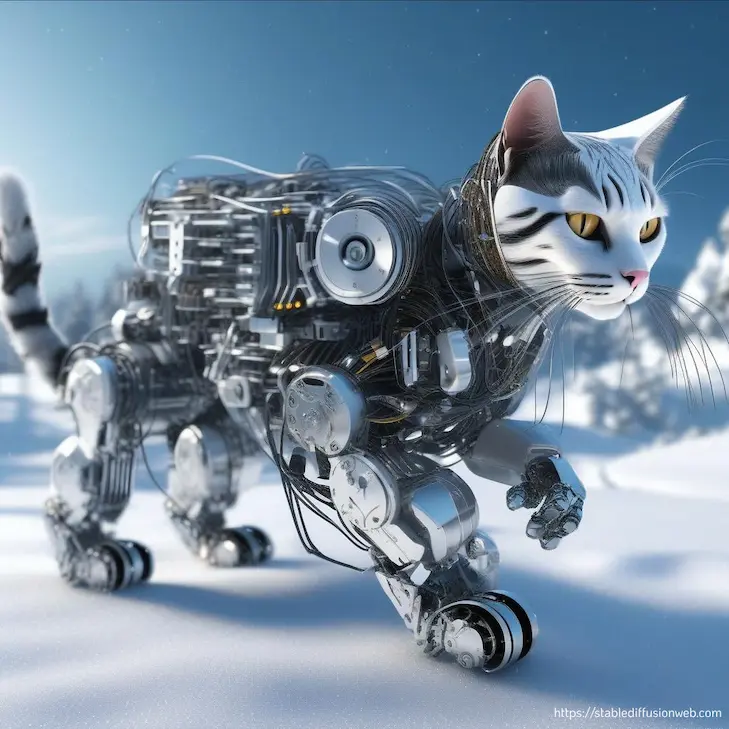 Stable Diffusion Onlineで生成した猫の画像(スタイル：futuristic-cybernetic robot）