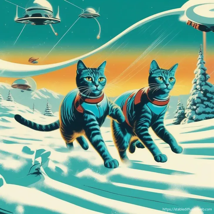 Stable Diffusion Onlineで生成した猫の画像(スタイル：futuristic-retro futurism）