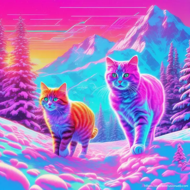 Stable Diffusion Onlineで生成した猫の画像(スタイル：futuristic-vaporwave）