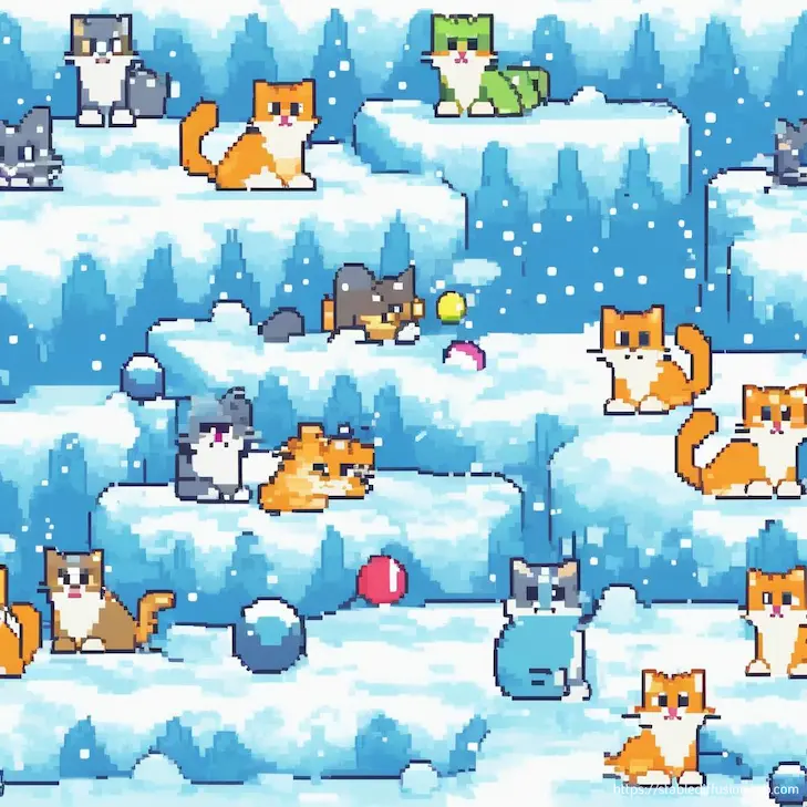Stable Diffusion Onlineで生成した猫の画像(スタイル：game-bubble bobble）