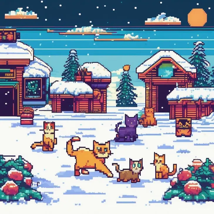 Stable Diffusion Onlineで生成した猫の画像(スタイル：game-retro arcade）