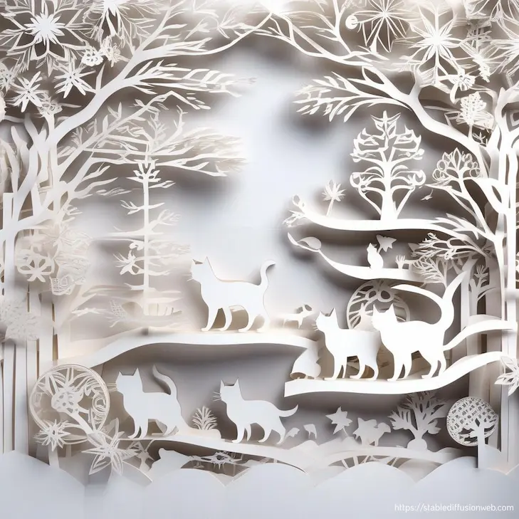 Stable Diffusion Onlineで生成した猫の画像(スタイル：papercraft-kirigami）