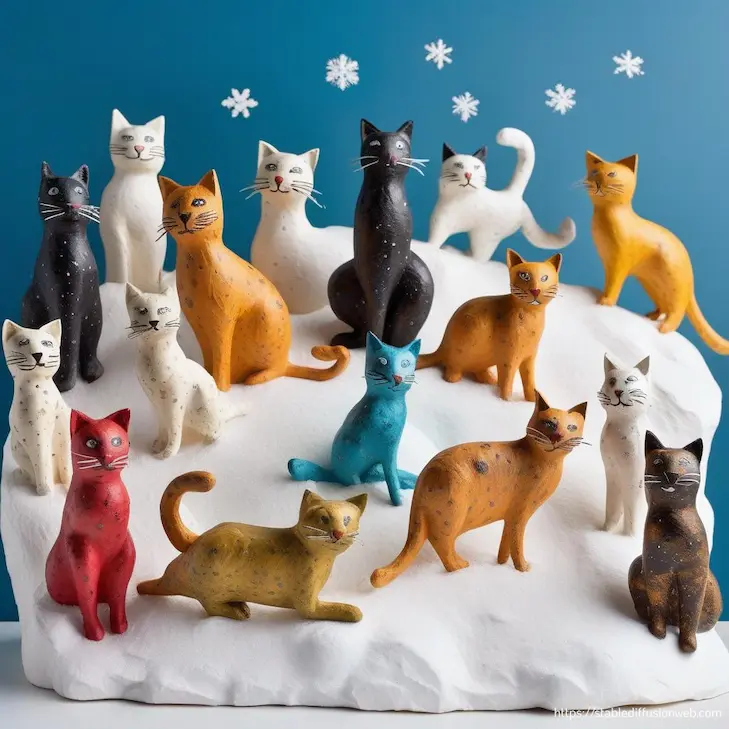 Stable Diffusion Onlineで生成した猫の画像(スタイル：papercraft-paper mache）