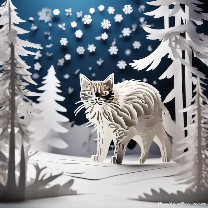 Stable Diffusion Onlineで生成した猫の画像(スタイル：papercraft-thick layered papercut）