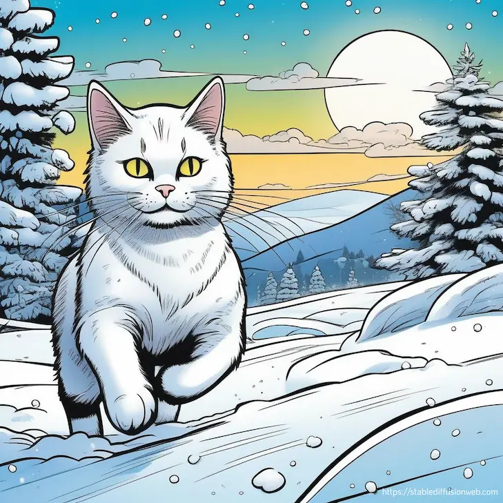 Stable Diffusion Onlineで生成した猫の画像(スタイル：sai-comic book）