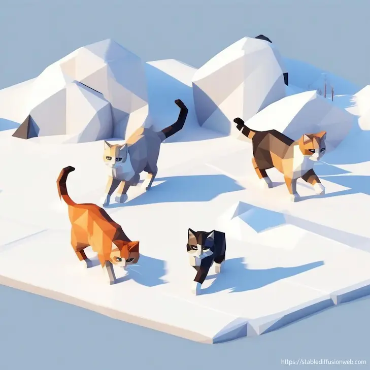 Stable Diffusion Onlineで生成した猫の画像(スタイル：sai-lowpoly）
