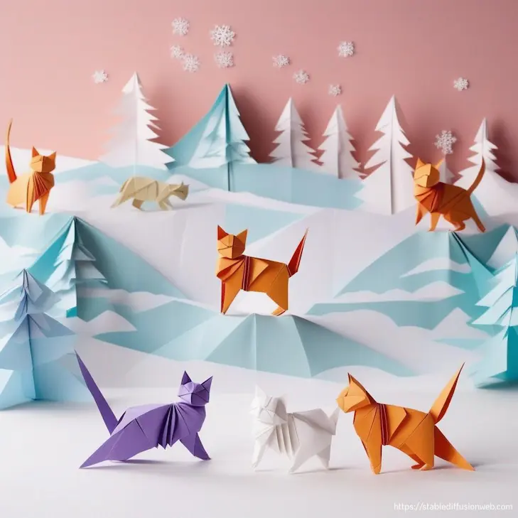 Stable Diffusion Onlineで生成した猫の画像(スタイル：sai-origami）