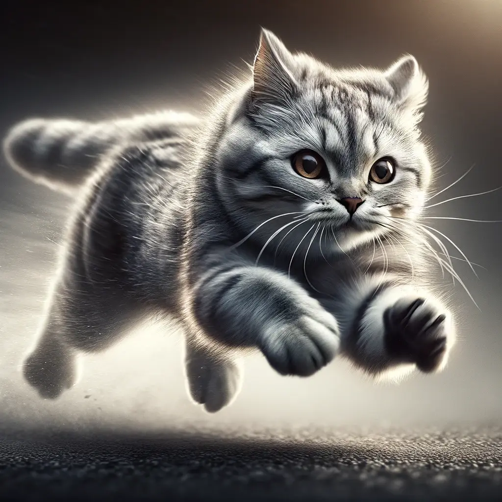 DALL-E3で生成した猫の画像（プロンプトは全力疾走している猫の写真を生成してください）