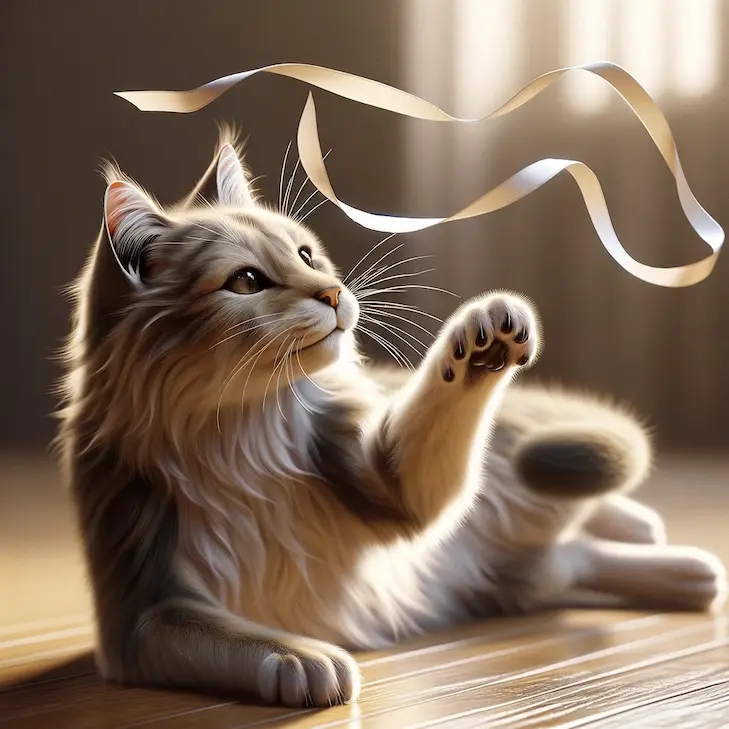 DALL-E3で生成した猫の画像（プロンプトは猫じゃらしで楽しそうに遊ぶ猫の写真を生成してください）