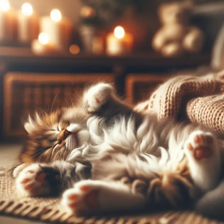 DALL·Eで生成した猫の画像。プロンプトは「へそ天で気持ち良さそうに眠っている子猫の写真を生成してください」