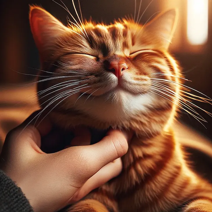 DALL·Eで生成した猫の画像。プロンプトは「喉を撫でられて気持ち良さそうな表情をする猫の写真を生成してください」