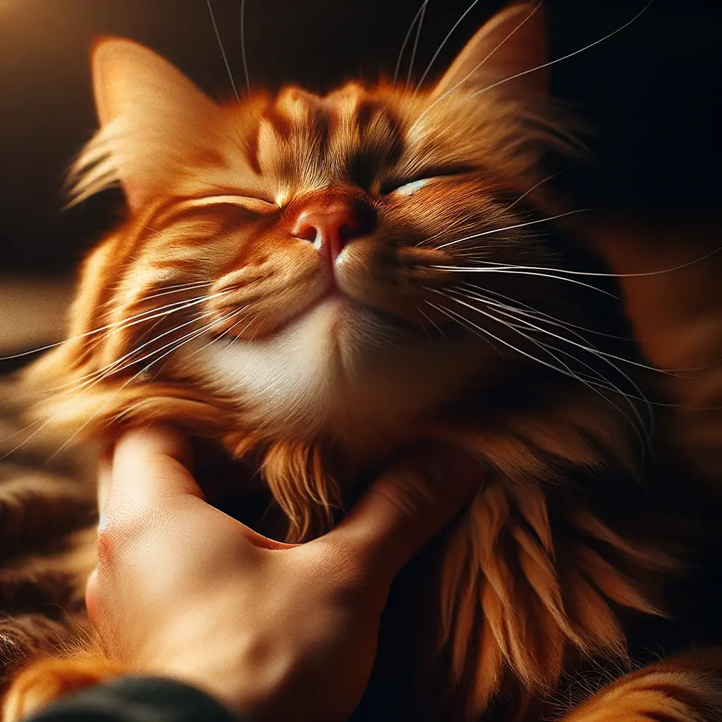 プロンプトは「喉を撫でられて気持ち良さそうな表情をする猫の写真を生成してください」by DALL-E