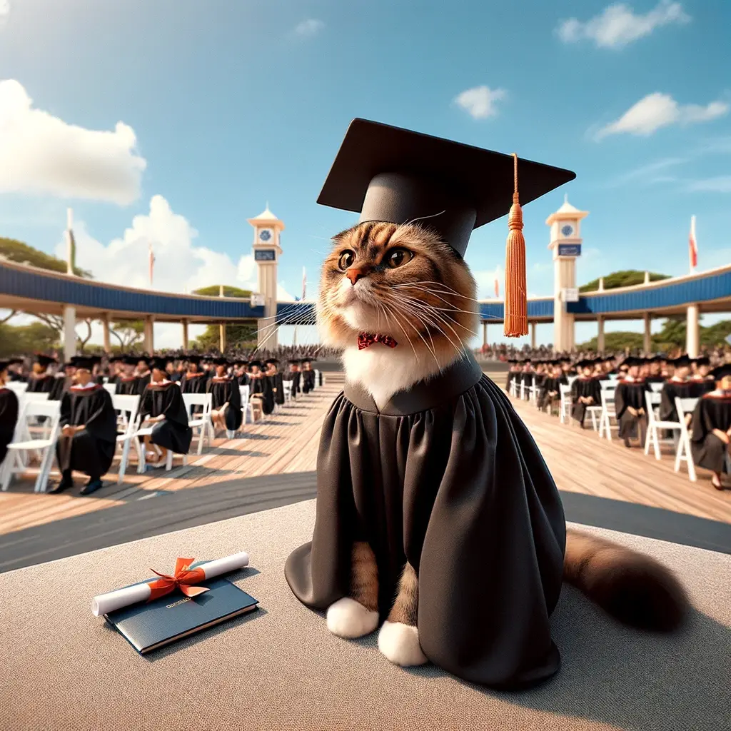 プロンプトは「卒業式に出席した猫の写真を生成してください」by DALL-E