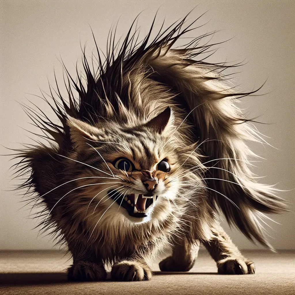 プロンプトは「全身の毛を逆立てて怒っている猫の写真を生成してください」by DALL-E