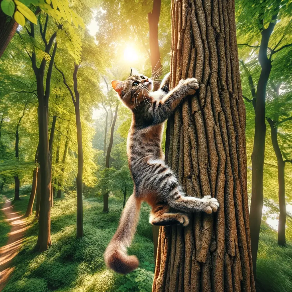 プロンプトは「木登りする猫の写真を生成してください」by DALL-E