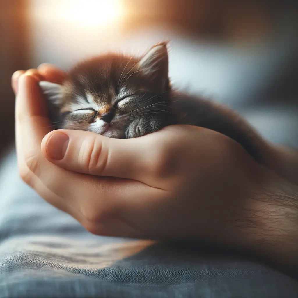 プロンプトは「手のひらで眠る子猫の写真を生成してください」by DALL-E