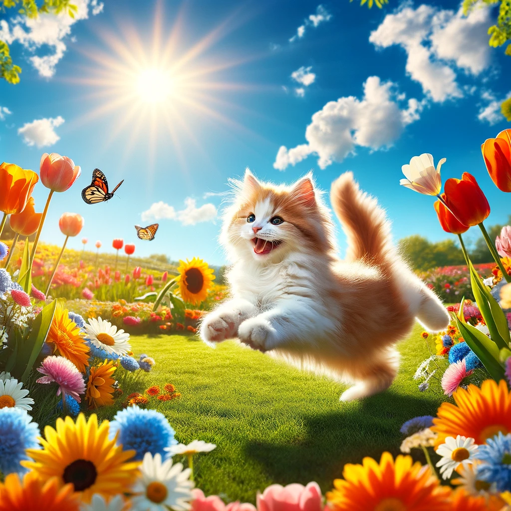 お花畑で遊ぶ猫（ノーマル）