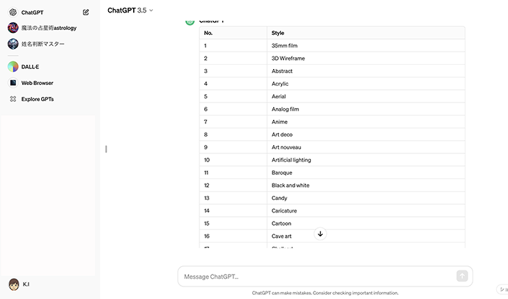 ChatGPT-3.5の画面