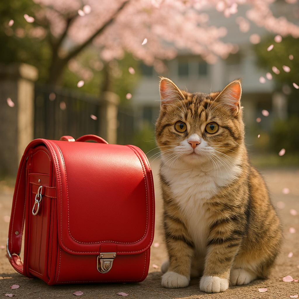 プロンプトは「入学式のランドセルと猫の写真を生成してください」by ChatGPT
