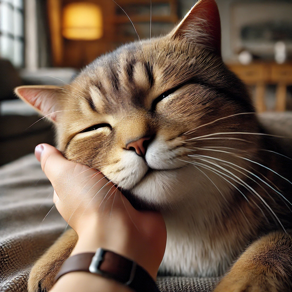 プロンプトは「飼い主の手に擦り付ける猫の写真を生成してください」by ChatGPT