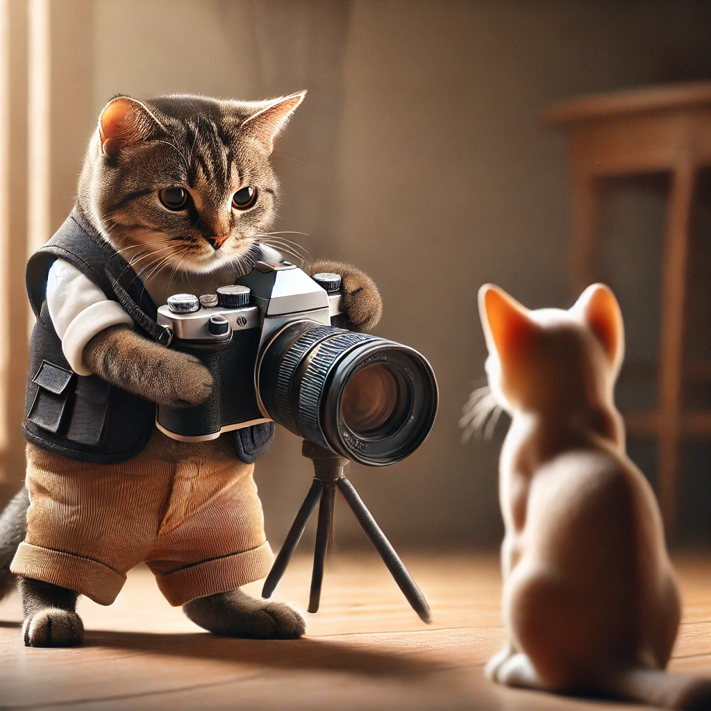 プロンプトは「カメラマンになった猫の写真を生成してください」by ChatGPT