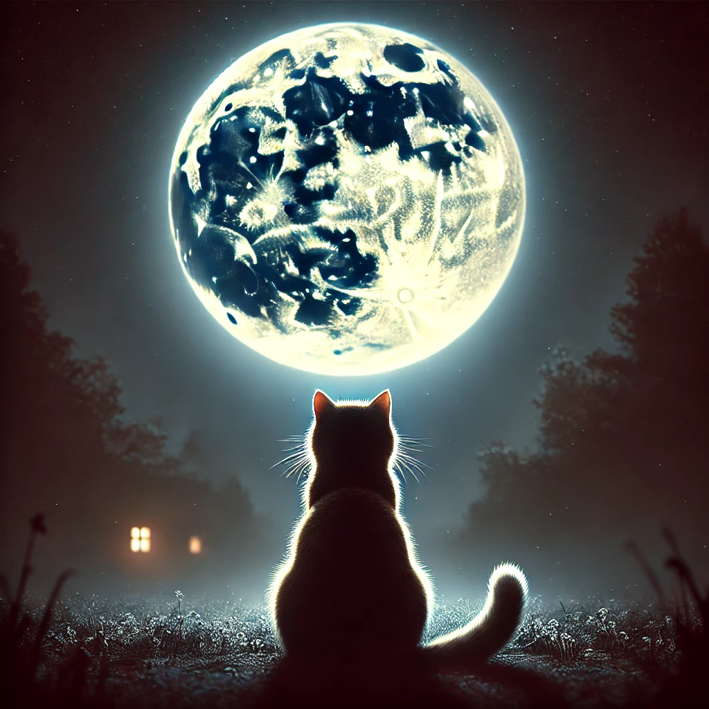プロンプトは「満月を見上げる猫の写真(後ろ姿)を生成してください」by ChatGPT