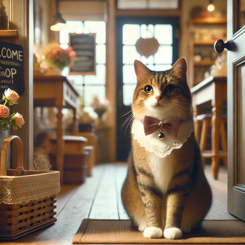 プロンプトは「花屋の看板猫を務める猫の写真を生成してください」by DALL-E