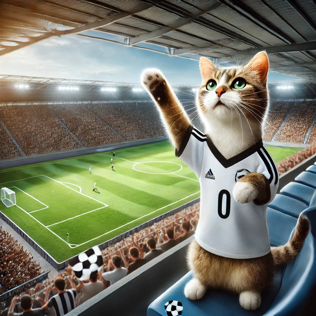 プロンプトは「サッカーの応援をする猫の写真を生成してください」by DALL-E