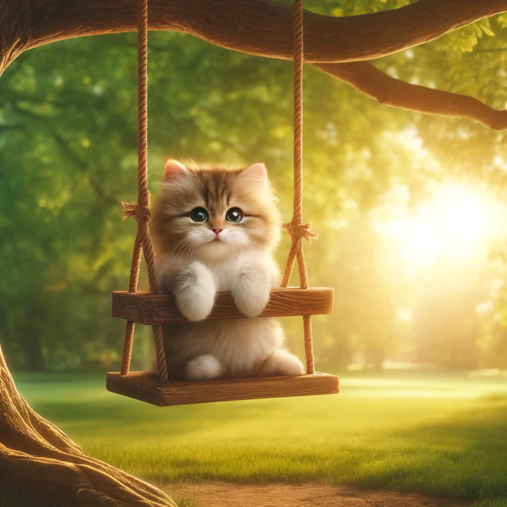プロンプトは「ブランコに乗る猫の写真を生成してください」by DALL-E