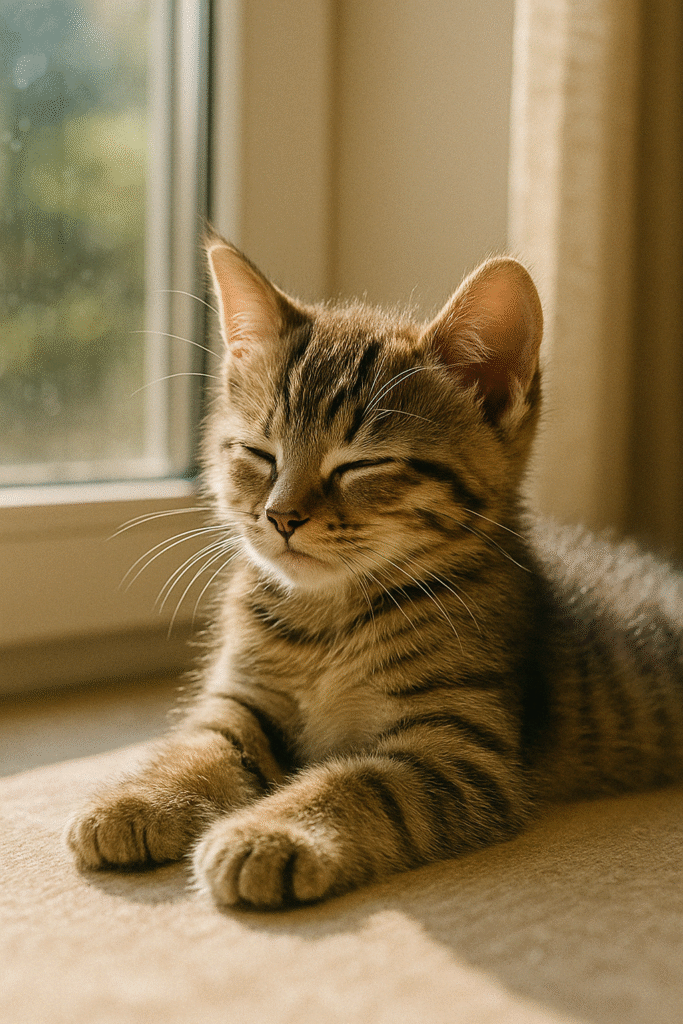 プロンプトは「窓辺で日向ぼっこをする子猫の写真を生成してください」by ChatGPT