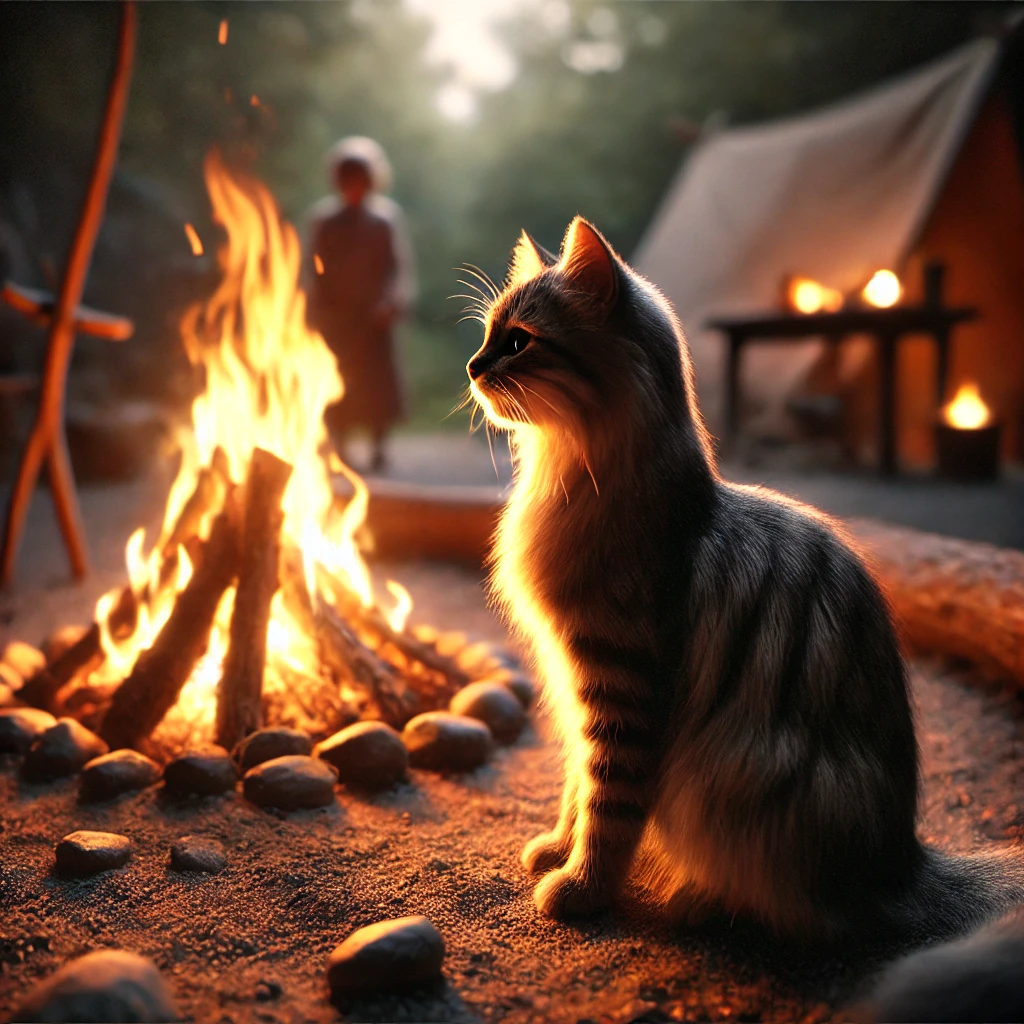 プロンプトは「焚き火を楽しむ猫の写真を生成してください」by DALL·E