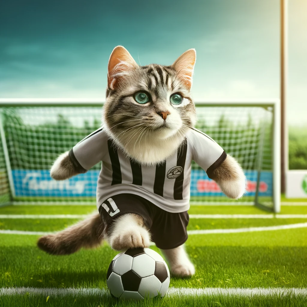 プロンプトは「サッカーをする猫の写真を生成してください」by DALL·E
