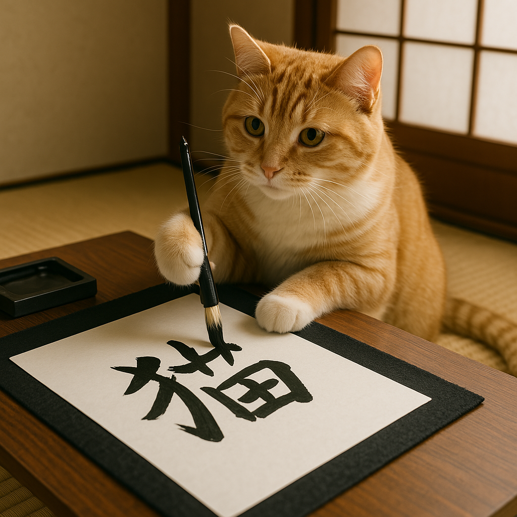 プロンプトは「猫という漢字を習字で書く猫の写真を生成してください」by ChatGPT