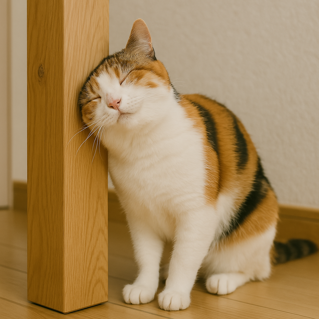 プロンプトは「気持ち良さそうに柱に頭を擦り付ける猫の写真を生成してください」by ChatGPT