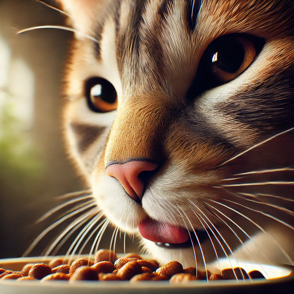 プロンプトは「カリカリを食べる猫の写真（アップ）を生成してください」by DALL·E