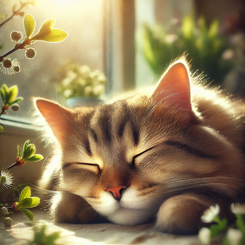 プロンプトは「春の日差しを受けてうとうとする猫の写真を生成してください」by DALL·E