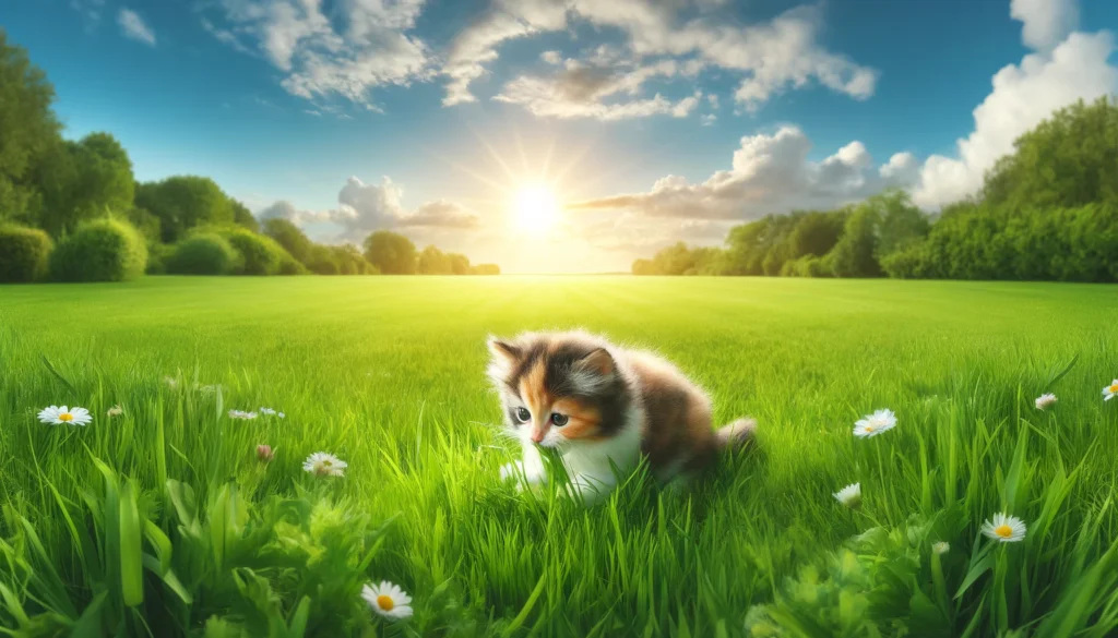 プロンプトは「草原で遊子猫の写真を生成してください」by DALL·E