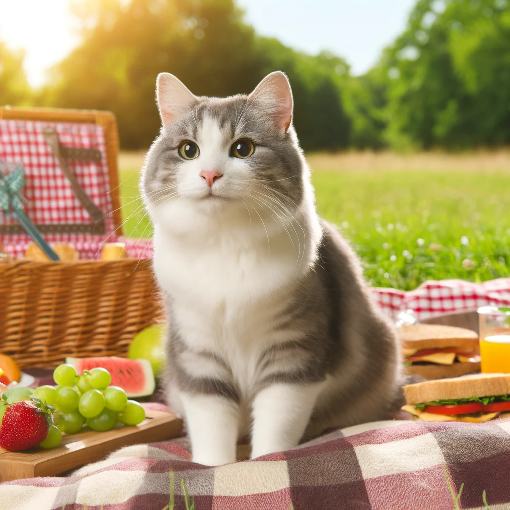 プロンプトは「ピクニックをする猫の写真を生成してください」by DALL·E