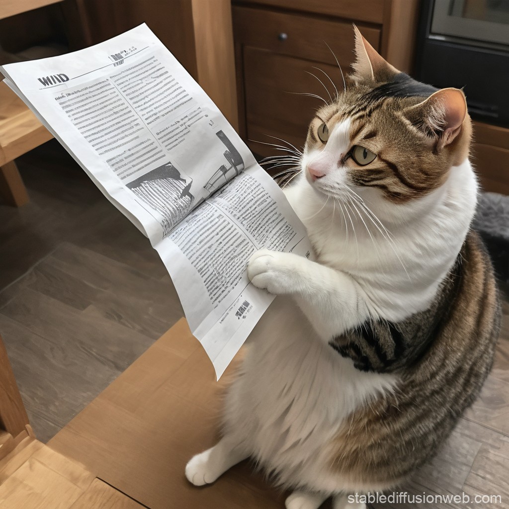 プロンプトは「新聞を読む猫の写真を生成してください」by StableDiffusion