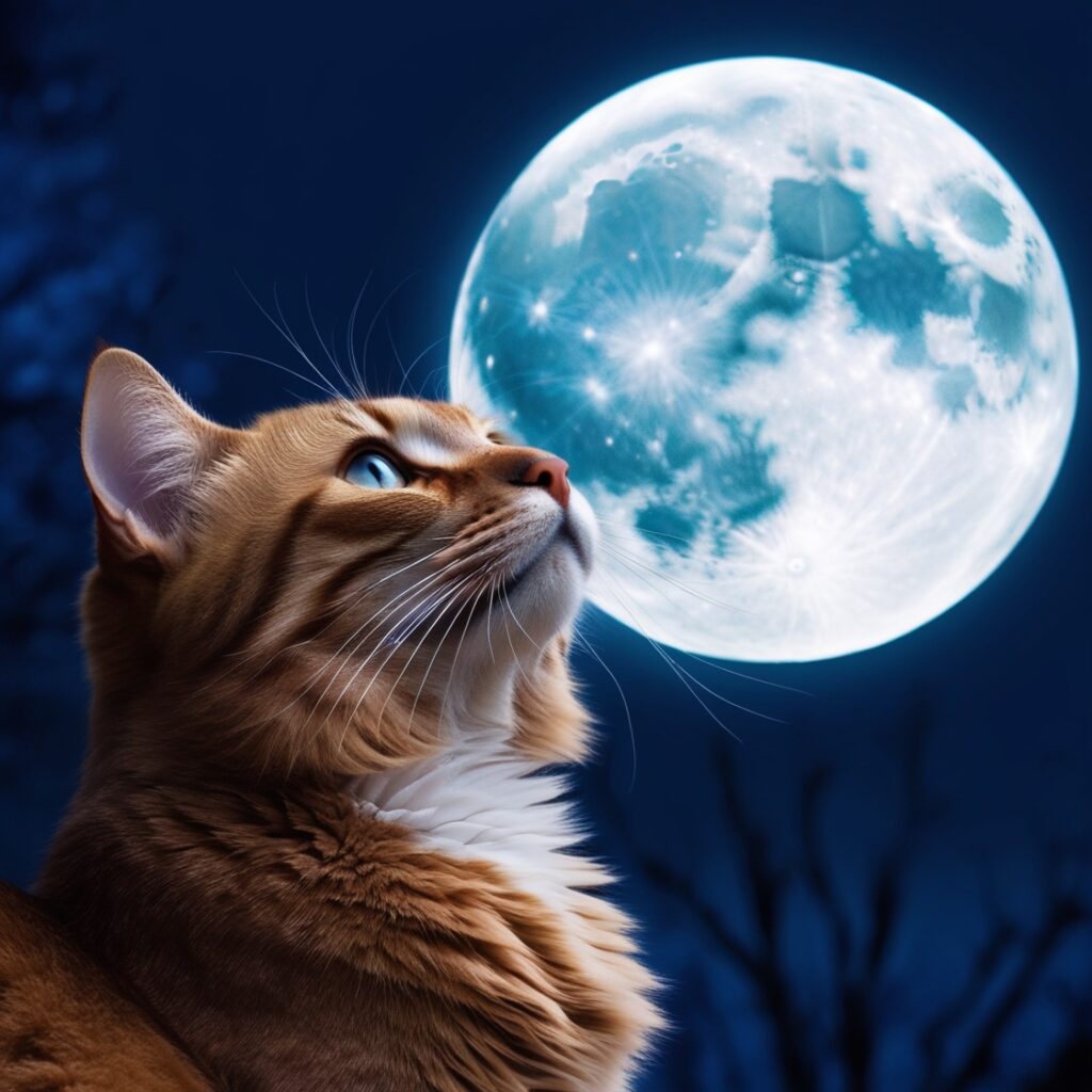 プロンプトは「満月を見上げる猫の写真を生成してください」by LeonardoAI