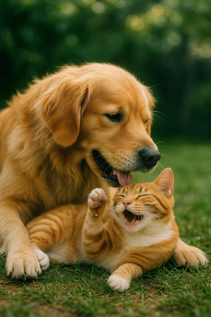 プロンプトは「犬と仲良く戯れる猫の写真を生成してください」by ChatGPT