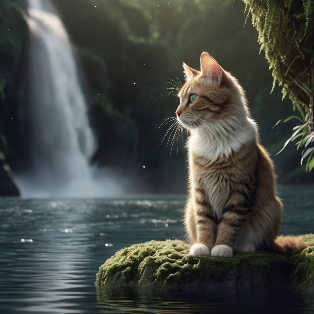 プロンプトは「滝行をする猫の写真を生成してください」by LeonardoAI