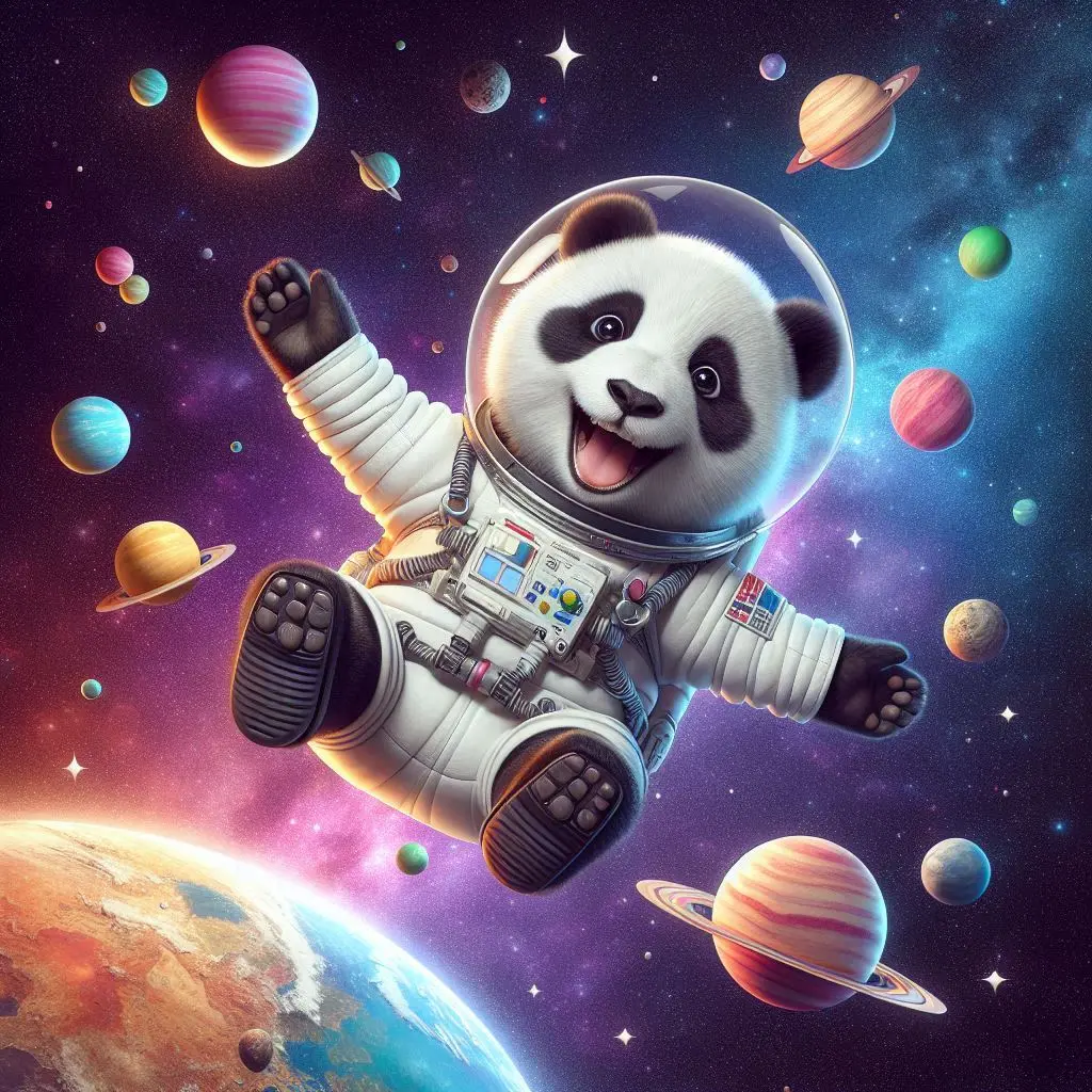 Bing Image Creatorで生成した「宇宙で筋トレするパンダ」