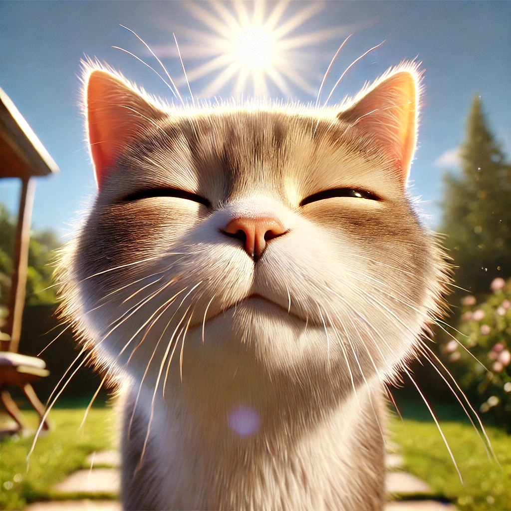 プロンプトは「夏の日差しを眩しそうに見上げる猫の写真を生成してください」by DALL-E