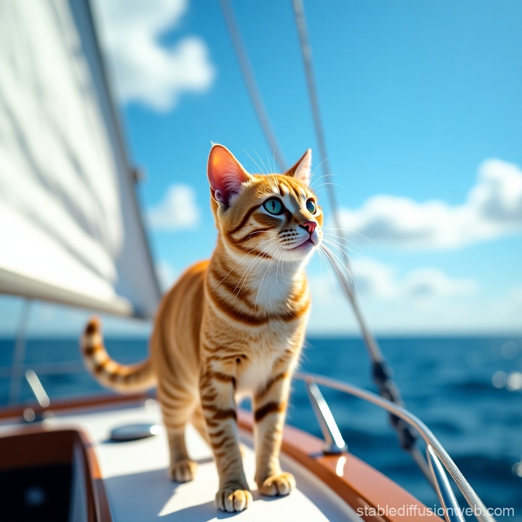 プロンプトは「ヨットでくつろぐ猫の写真を生成してください」by StableDiffusion