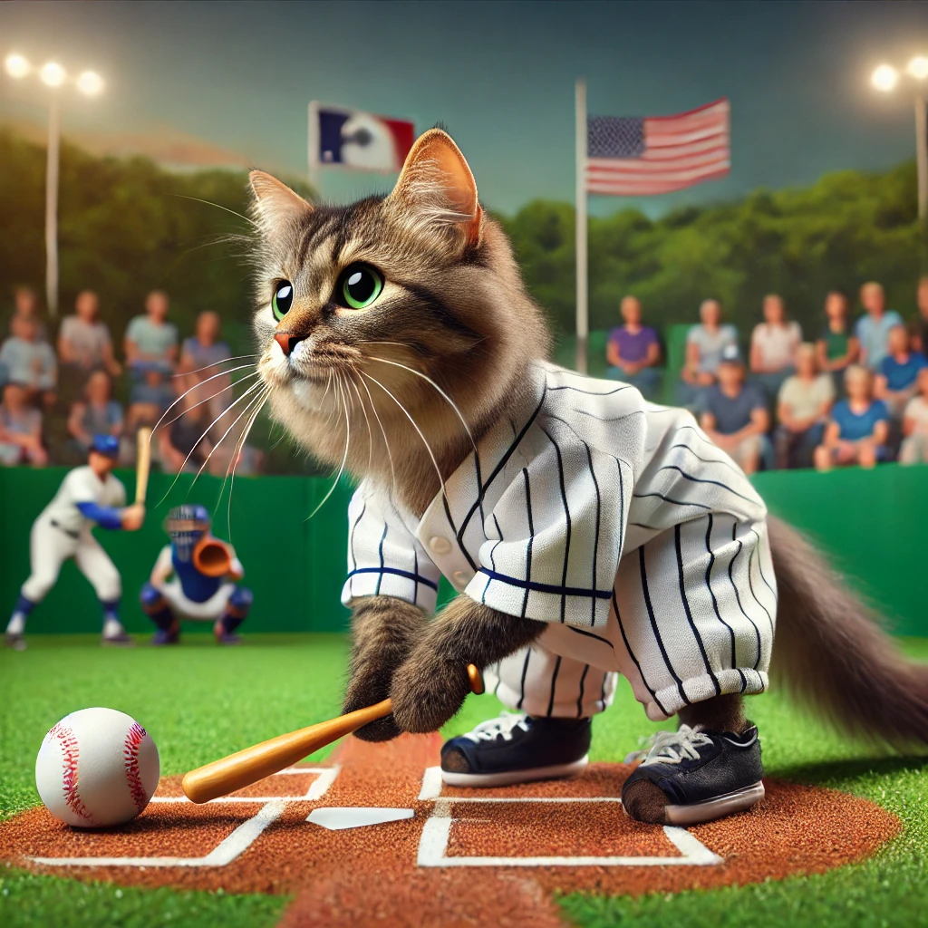 プロンプトは「野球をする猫の写真を生成してください」by DALL-E