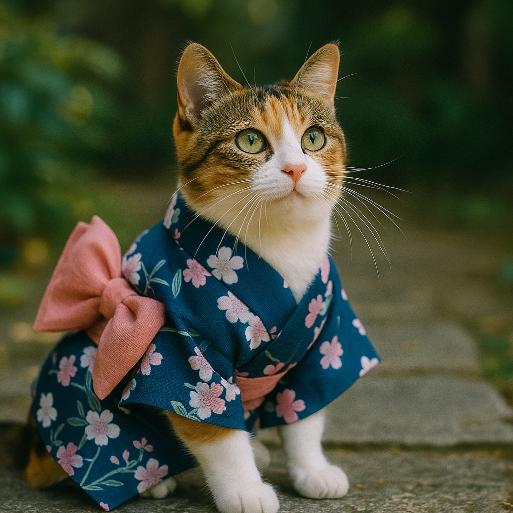 プロンプトは「浴衣を着た猫の写真を生成してください」by ChatGPT